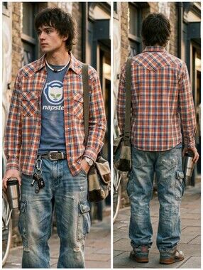 NWT Campus Crew M Deadstock Vintage Y2K Western Madras Plaid Pearl Snap Shirt